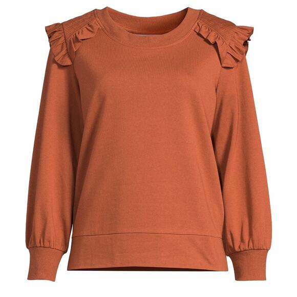 Time and Tru Brown Crew Neck Sweatshirt with quilted shoulders and ruffles XXL - Picture 1 of 6